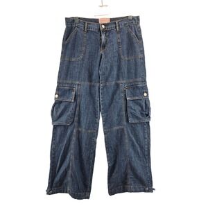 Revice Denim Womens Blue Cargo Wide Leg Jeans Medium Wash Size 28 Made in USA